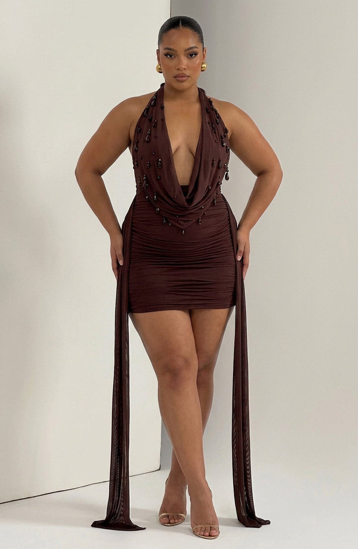 Anas Mini Dress - Plum Brown