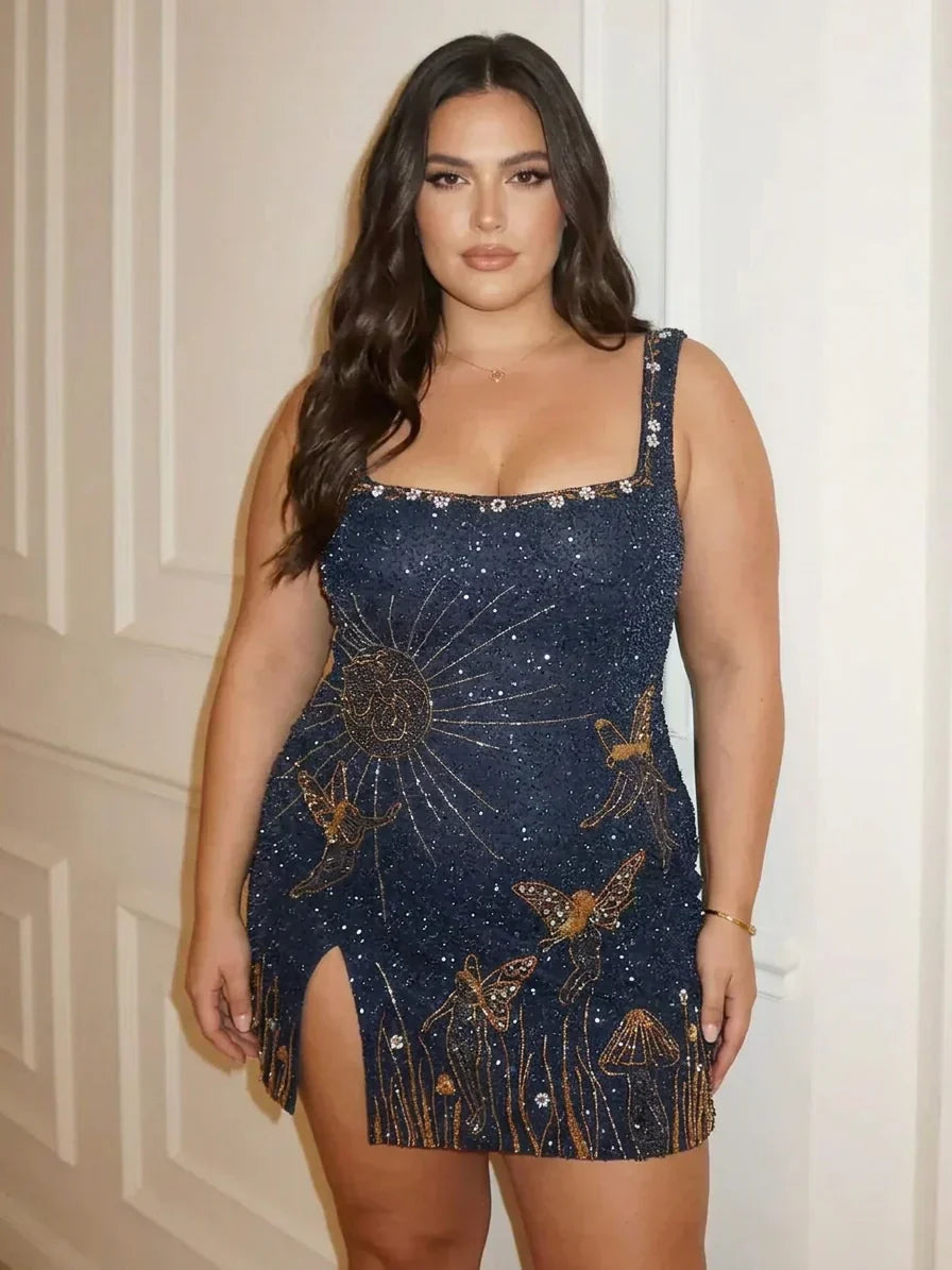 Eira  Midnight Blue Beaded Mini Dress