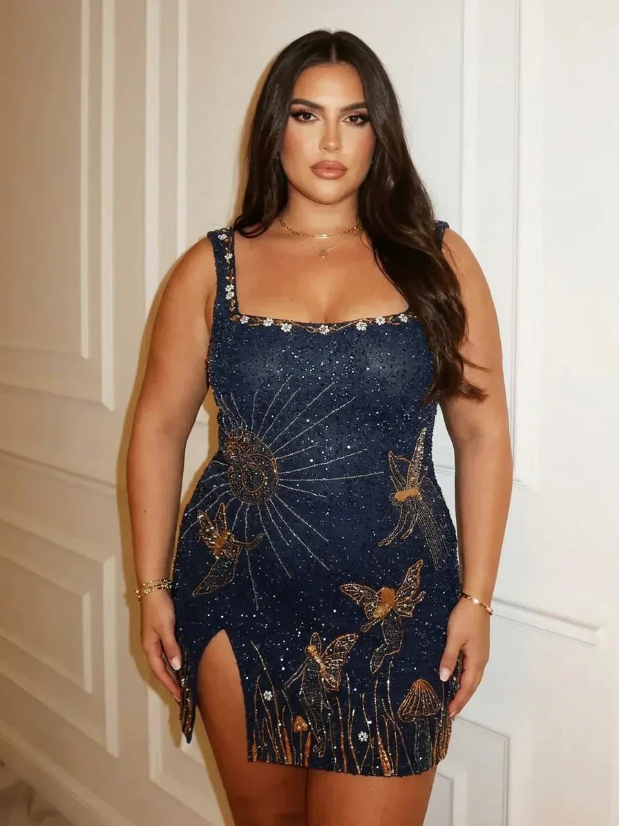 Eira  Midnight Blue Beaded Mini Dress