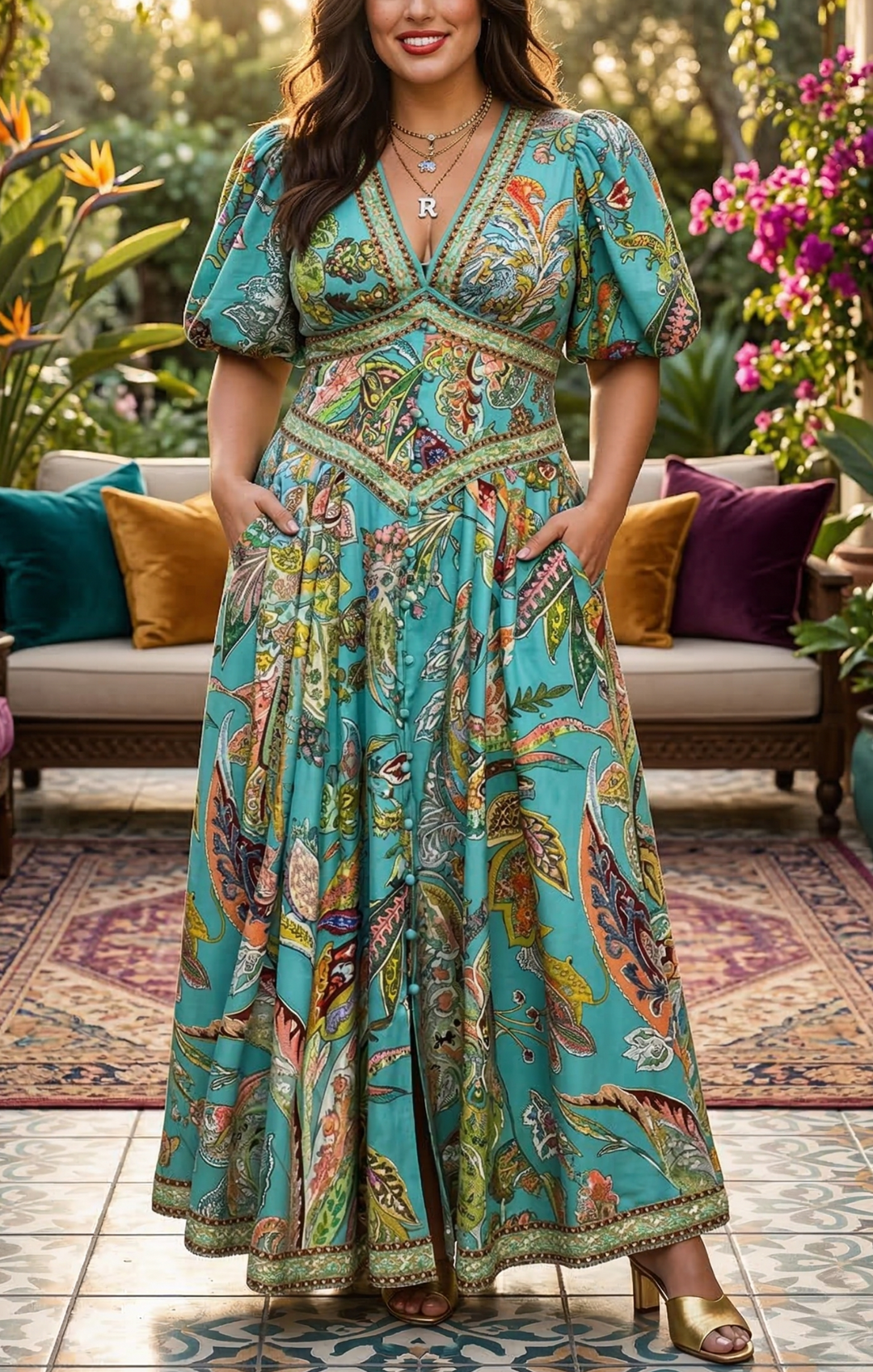 Lowri Quinn | Airy maxi dress with puff sleeves and V-neck