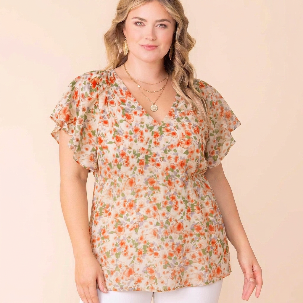Rosalie Floral V-Neck Flutter Sleeve Top